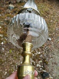Victorian Corinthian Column Oil Lamp & Cut Glass Reservoir 17 1/2 inch tall