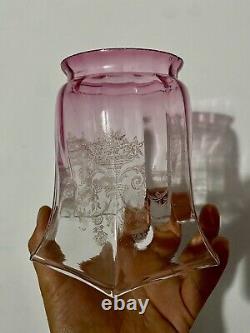 Victorian Cranberry Acid Etched Oil/Gas Lamp Shade