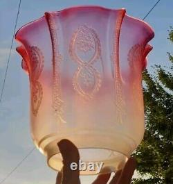 Victorian Cranberry Cased Crystal Etched Glass Oil Lamp Shade, Perfect? , 177mm