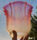 Victorian Cranberry Cased Crystal Etched Glass Oil Lamp Shade, Perfect? , 177mm