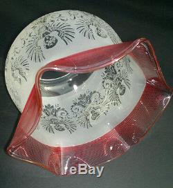 Victorian Cranberry Clear Glass Oil Lamp Shade Acid Etched Angels 4 Fitter