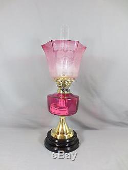 Victorian Cranberry Duplex Table Oil Lamp Complete With Original Tulip Shade