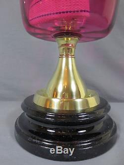 Victorian Cranberry Duplex Table Oil Lamp Complete With Original Tulip Shade