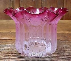 Victorian Cranberry Etched Glass Oil Lamp Shade