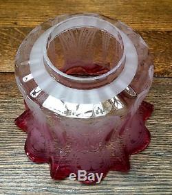 Victorian Cranberry Etched Glass Oil Lamp Shade