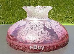 Victorian Cranberry Etched Vesta/Student/Dome Oil Lamp Shade/Globe 9 1/2 fit