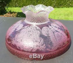 Victorian Cranberry Etched Vesta/Student/Dome Oil Lamp Shade/Globe 9 1/2 fit