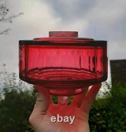 Victorian Cranberry Facet Cut Glass Oil Lamp Font