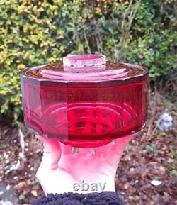 Victorian Cranberry Facet Cut Glass Oil Lamp Font