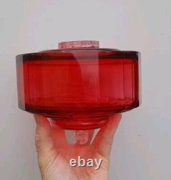 Victorian Cranberry Facet Cut Glass Oil Lamp Font