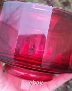 Victorian Cranberry Facet Cut Glass Oil Lamp Font