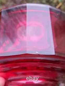 Victorian Cranberry Facet Cut Glass Oil Lamp Font