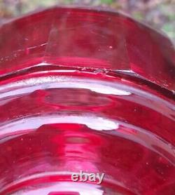 Victorian Cranberry Facet Cut Glass Oil Lamp Font