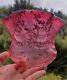 Victorian Cranberry Glass Acid Etched Oil Lamp Shade Floral 4 Fitter Swags