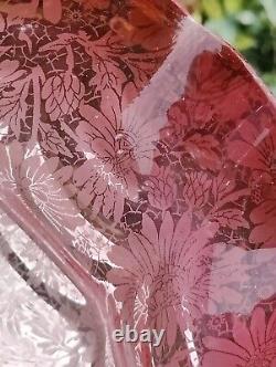 Victorian Cranberry Glass Acid Etched Oil Lamp Shade Floral 4 Fitter Swags