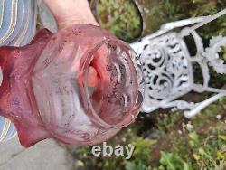 Victorian Cranberry Glass Acid Etched Oil Lamp Shade Floral 4 Fitter Swags