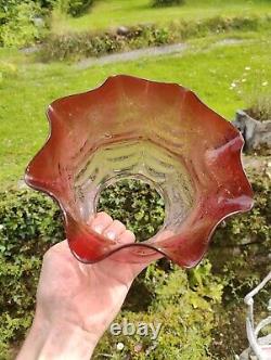 Victorian Cranberry Glass Acid Etched Oil Lamp Shade Floral 4 Fitter Swags