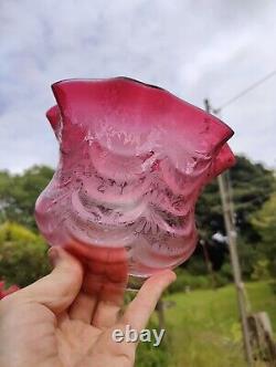 Victorian Cranberry Glass Acid Etched Oil Lamp Shade Floral 4 Fitter Swags