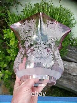Victorian Cranberry Glass Acid Etched Oil lamp shade 4 inch fitter perfect