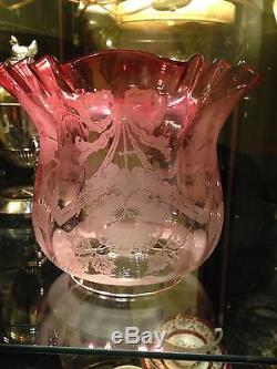 Victorian Cranberry Glass Duplex English Oil Lamp Shade 5 Day Auction N/reserve