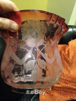 Victorian Cranberry Glass Duplex English Oil Lamp Shade 5 Day Auction N/reserve