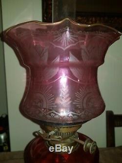Victorian Cranberry Glass Hinks No 2 Oil Lamp