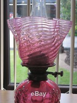 Victorian Cranberry Glass Oil Lamp / All Glass Original