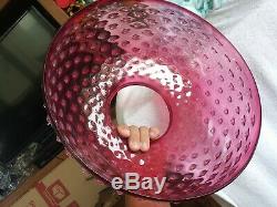 Victorian Cranberry Opalescent Hobnail Large 14 Inch hanging Oil Lamp Shade