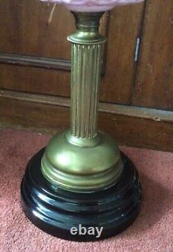 Victorian Cranberry Opaline Glass & Brass Column Art Nouveau Oil Lamp