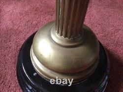 Victorian Cranberry Opaline Glass & Brass Column Art Nouveau Oil Lamp