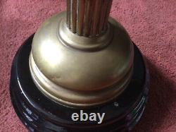 Victorian Cranberry Opaline Glass & Brass Column Art Nouveau Oil Lamp