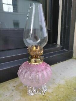 Victorian Cranberry Overshot Miniature Cabinet Cranberry Oil Lamp- Damaged