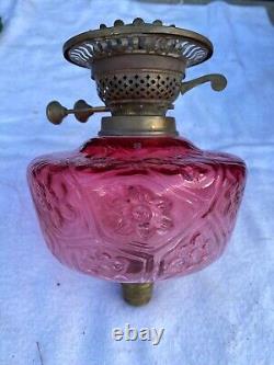 Victorian Cranberry Patterned Glass Oil Lamp Font And Fittings