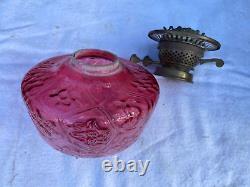 Victorian Cranberry Patterned Glass Oil Lamp Font And Fittings