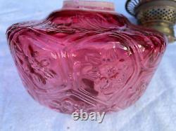 Victorian Cranberry Patterned Glass Oil Lamp Font And Fittings