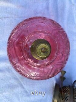 Victorian Cranberry Patterned Glass Oil Lamp Font And Fittings