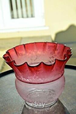 Victorian Cranberry oil lamp shade 4 fitter no damage