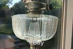 Victorian Crystal Deep Cut Glass Oil Lamp Font Shade silver plated base burner