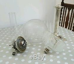 Victorian Crystal Deep Cut Glass Oil Lamp Font Shade silver plated base burner