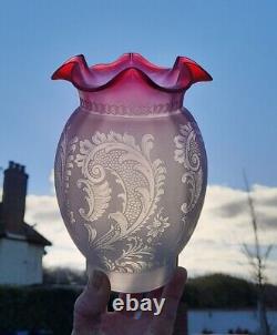 Victorian Crystal Etched Cranberry/Ruby Glass Oil Lamp Shade, 65mm