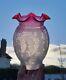 Victorian Crystal Etched Cranberry/Ruby Glass Oil Lamp Shade, 65mm