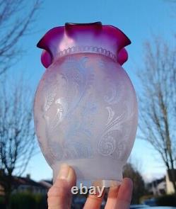 Victorian Crystal Etched Cranberry/Ruby Glass Oil Lamp Shade, 65mm