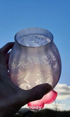 Victorian Crystal Etched Cranberry/Ruby Glass Oil Lamp Shade, 65mm