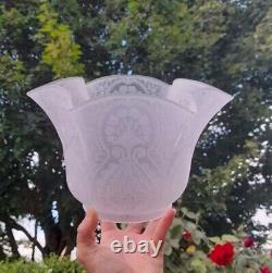 Victorian Crystal Etched Glass Oil Lamp Shade, Pristine