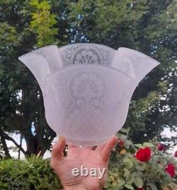 Victorian Crystal Etched Glass Oil Lamp Shade, Pristine