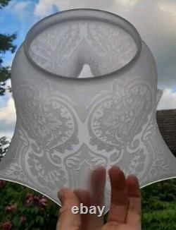 Victorian Crystal Etched Glass Oil Lamp Shade, Pristine