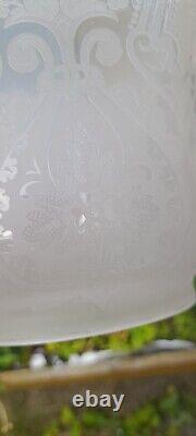 Victorian Crystal Etched Glass Oil Lamp Shade, Pristine