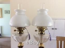 Victorian Cut Glass Oil Lamps With Paris Shades