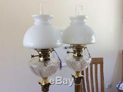 Victorian Cut Glass Oil Lamps With Paris Shades
