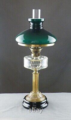 Victorian Cut Glass Paraffin Kerosene Table Oil Lamp Green Vesta Shade